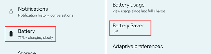 Go to "Battery" then "Battery Saver."