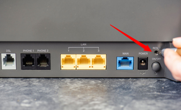 The reset button on a combined router/modem. 