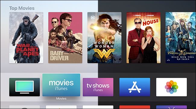 The Apple TV interface showing &quot;Top Movies.&quot; 