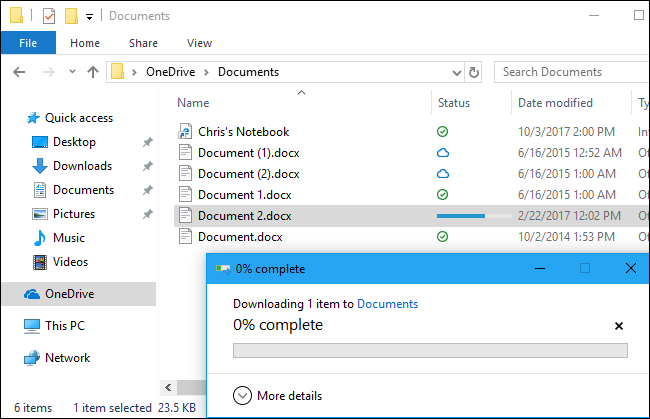 OneDrive downloading a file in File Explorer