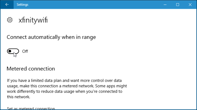 Disabling 'connect automatically when in range' option in Windows Settings.