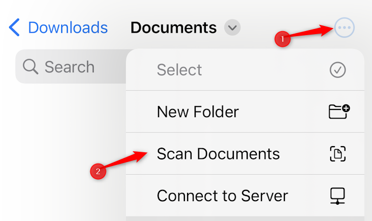 Tap the "..." menu and tap "Scan Documents."