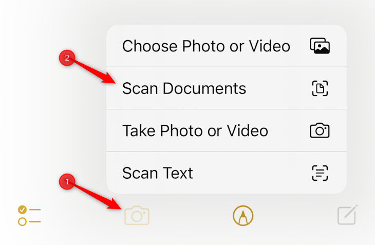 Tap the camera and tap "Scan Documents."
