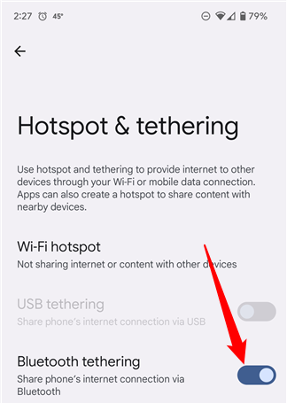 Click the &quot;Bluetooth Tethering&quot; toggle. 