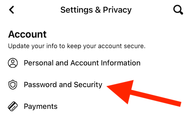 Choose the "Password and Security" option