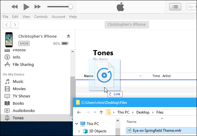 Drag and drop (or copy and paste) the ringtone you made into the tones folder. 