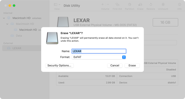 Erasing a partition with Disk Utility