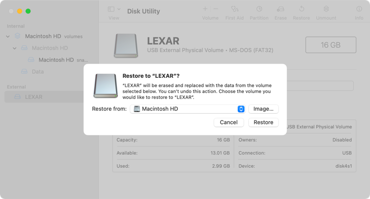 Restore from disk image with Disk Utility