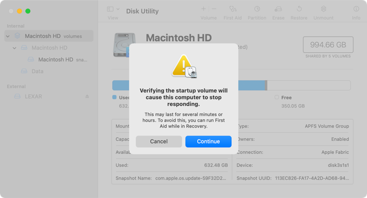 Run First Aid on the startup partition with Disk Utility