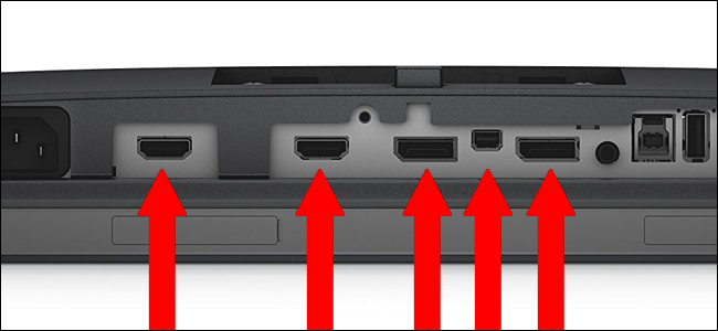 From left to right: HDMI, HDMI, DisplayPort, Mini DisplayPort, DisplayPort, AUX/3.5mm, SPDIF, USB type A