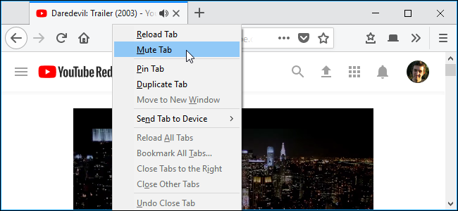 Right-click the Firefox tab and select &quot;Mute Tab&quot;