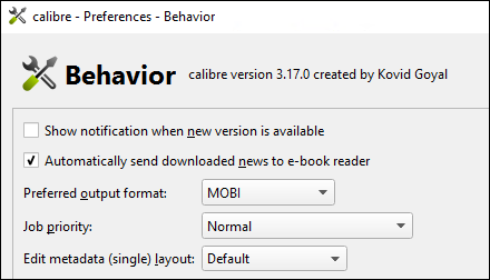 Open Calibre's Preferences menu and choose the preferred output format