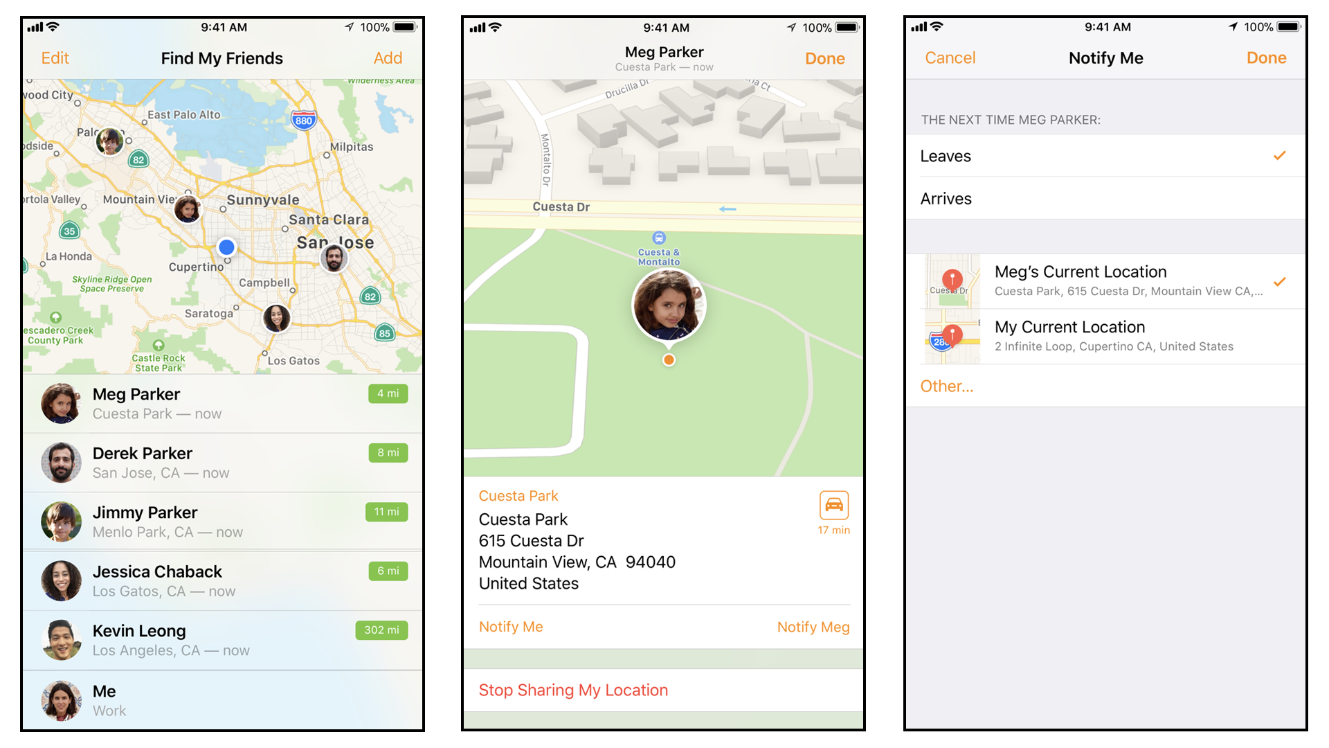 The Find My Friends interface on an iPhone