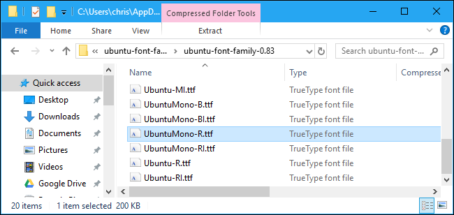 Open the font ZIP file, then double-click the font you want to preview or install. 
