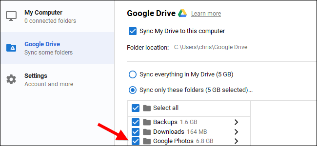 The Google Drive app can automatically synchronize photos between devices. 