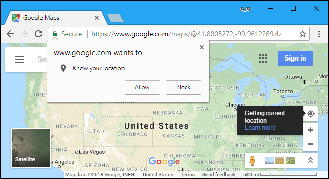 The Google Maps website asking for location permission
