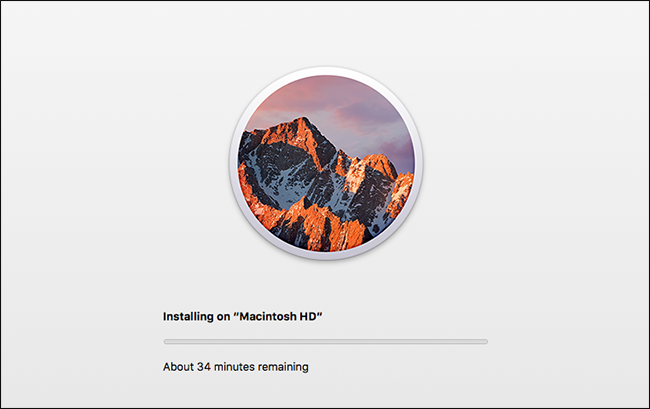 A progress bar showing the macOS installation process.