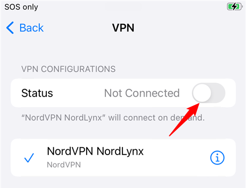Tap the toggle next to &quot;Status&quot; to enable the VPN. 