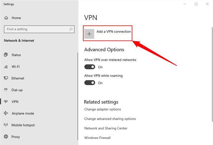 Click &quot;Add a VPN Connection. 