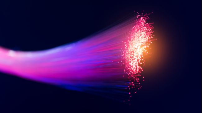 Fiber optic cables with light coming through