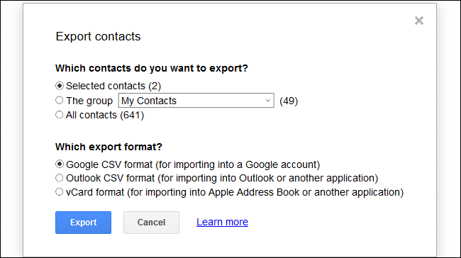 Exporting Google Contacts. 