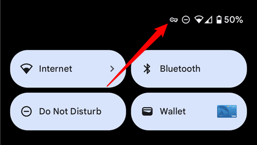 The VPN-active symbol on Android. 