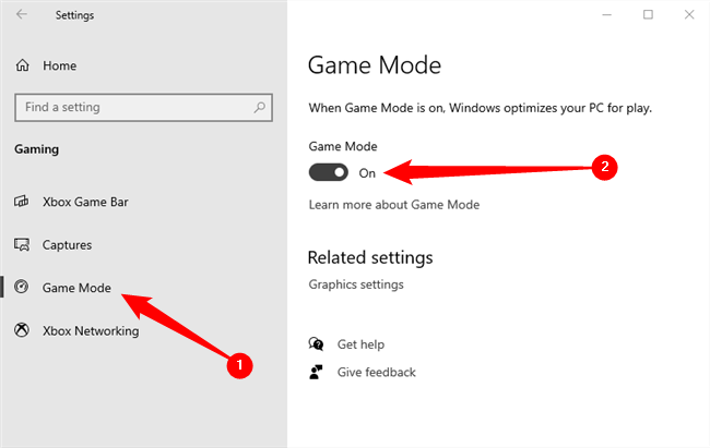 Game Mode is located in the Settings app. Click the toggle to enable Game Mode.