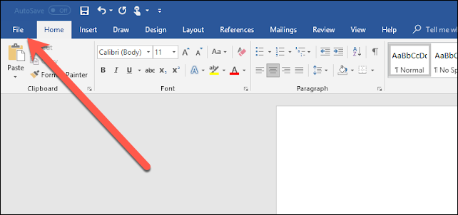 Click the &quot;File&quot; tab in Microsoft Word