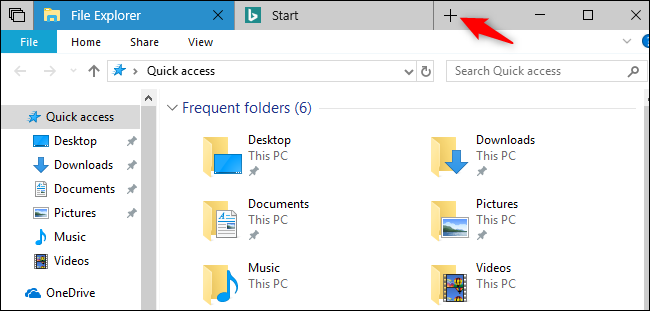 Sets on Windows 10 showing new tab button