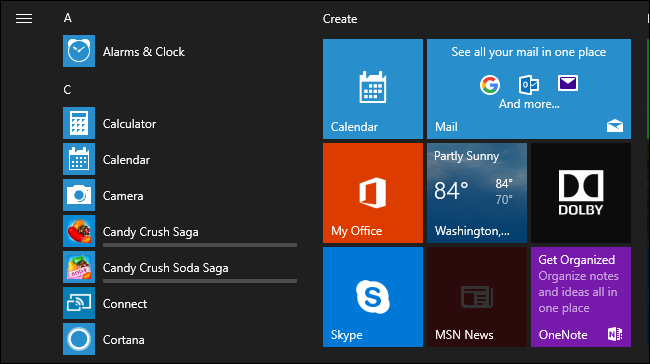 Windows 10's Start menu