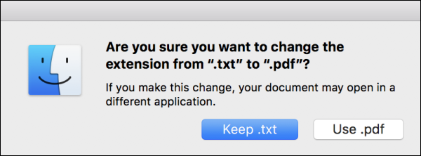 Warning message on Mac asking if you want to change a file's extensions