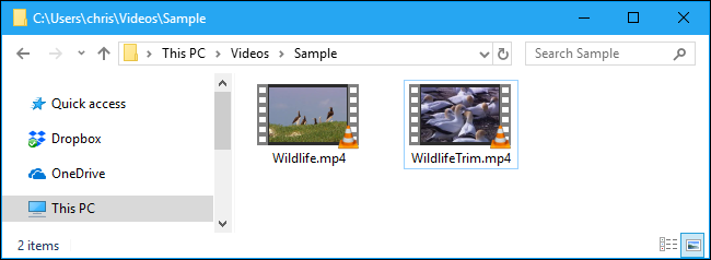 Videos in a folder in File Explorer.