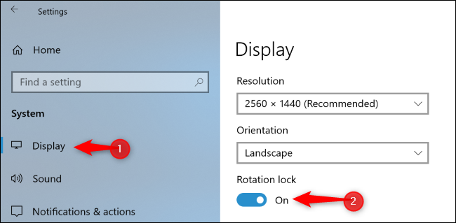 You can also enable rotation lock through Settings > Display, and then clicking the toggle under "Rotation Lock."