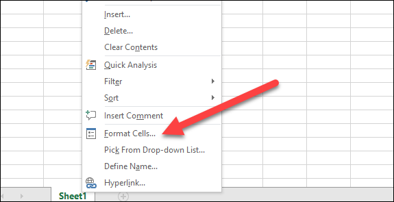 right-click selected cells and choose format cells