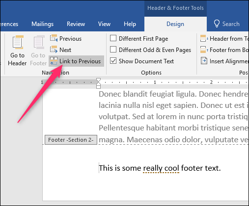 how to remove header from 1 page in word