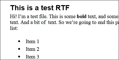 Example of a RTF file with multiple formats and styles