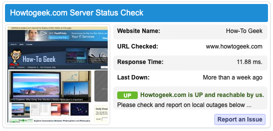 Server status check ran on isitdownrightnow's website
