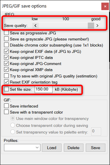 Select the settings you want to use when saving the image. 