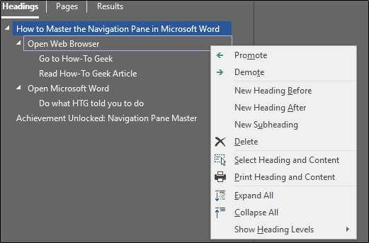 Reorganize headings in Microsoft Word