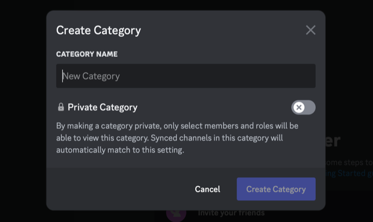 Create new Discord category
