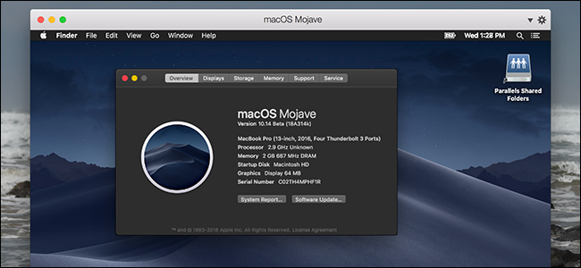MacOs Mojave Overview details on a Mac.