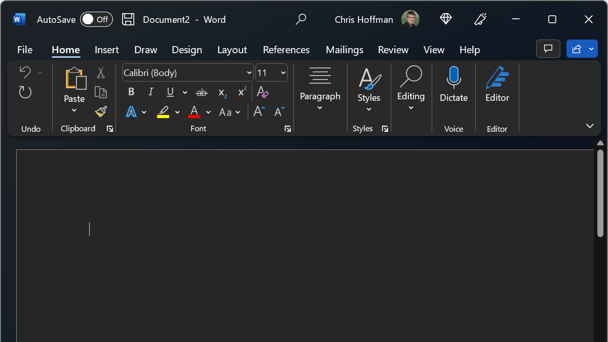 Microsoft Word in dark mode on Windows 11