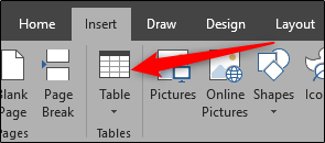 Insert table in Word