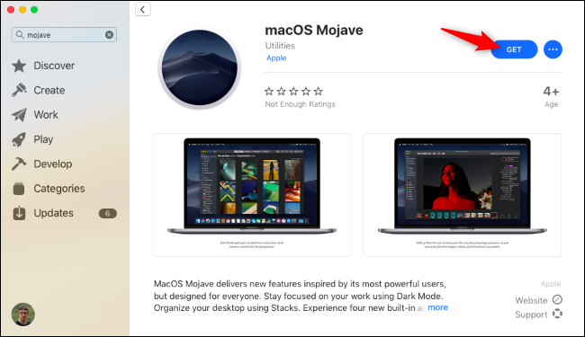 Click &quot;Get&quot; to download the new version of macOS.