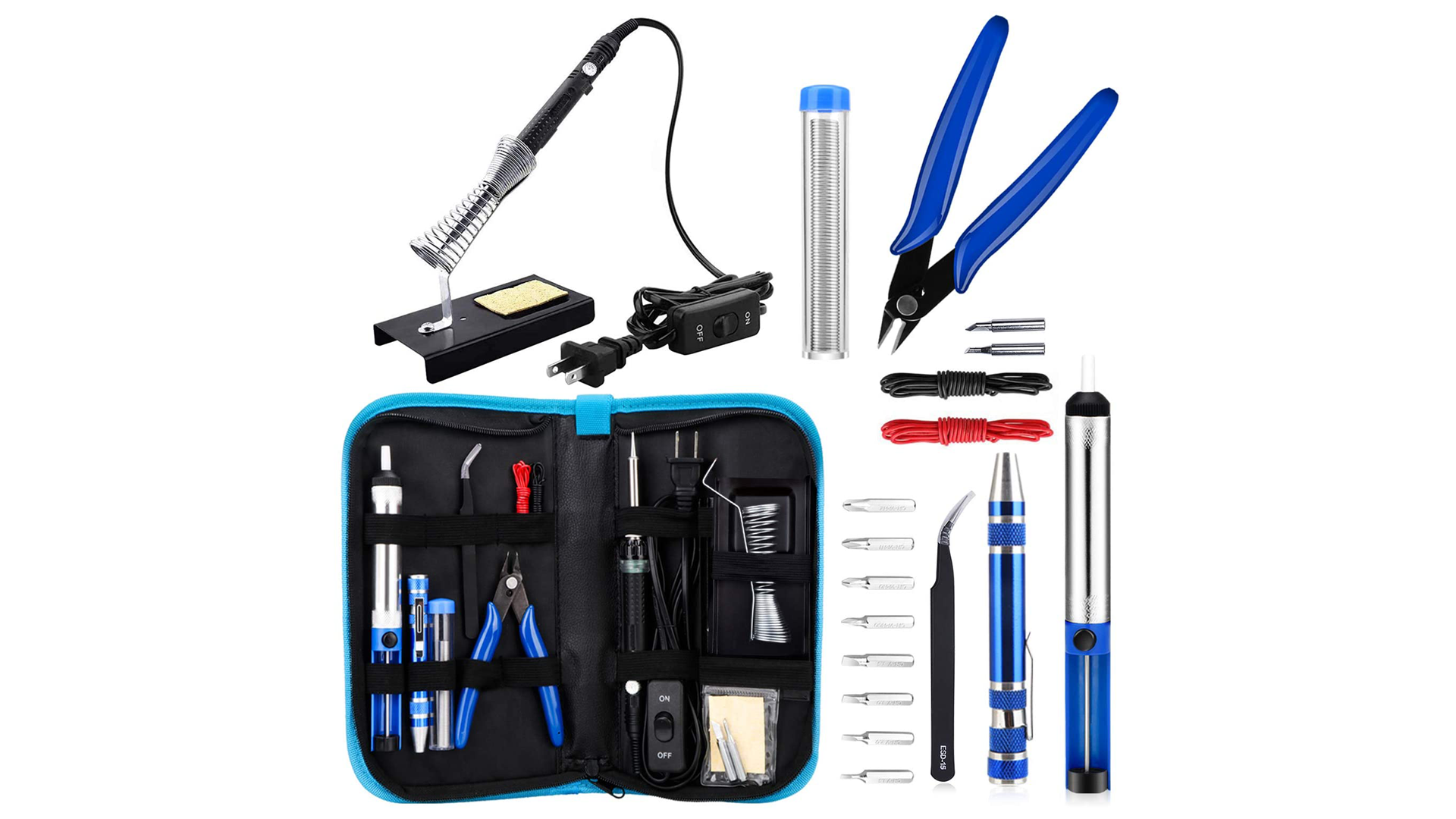THE ANBES Soldering Iron Kit, Upgraded 60W Adjustable Temperature Welding Tool with ON-OFF Switch, 8-in-1 Screwdrivers, 2pcs Soldering Iron Tips, Solder Sucker, Wire Cutter,Tweezers,Soldering Iron Stand