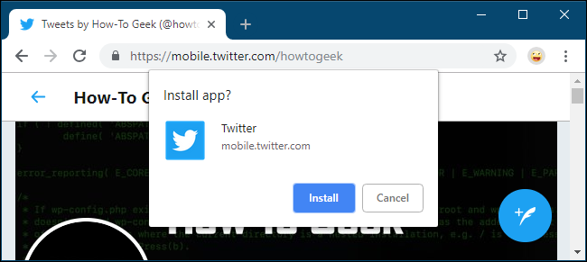 The &quot;Install App?&quot; pop-up in Google Chrome.