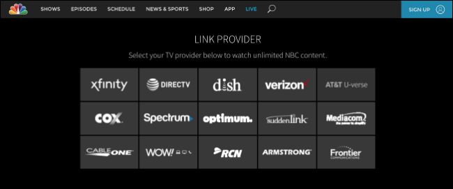 NBC's website to link your television provider