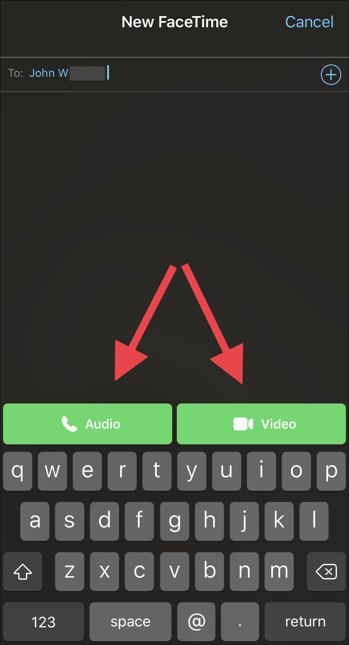 Tap Audio or Video to start a call