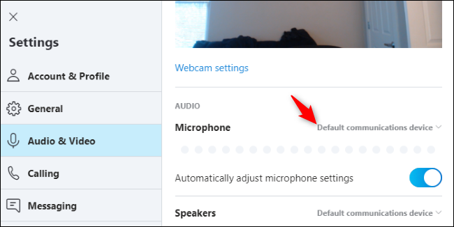 The sound settings in Skype. 