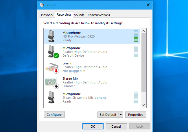 The microphones attached to your computer will be displayed in the &quot;Recording&quot; tab.